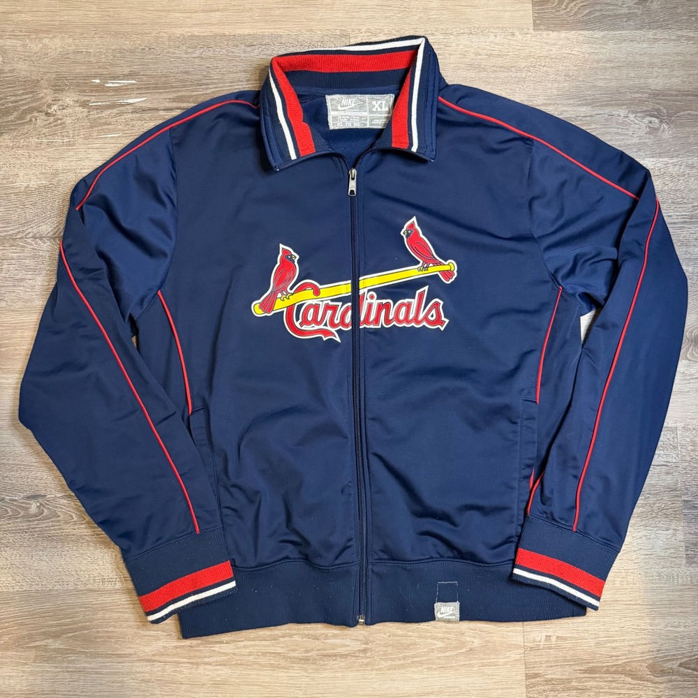 Y2K Nike St Louis Cardinals MLB Track Jacket Mens XL Navy Blue Zip Sportswear